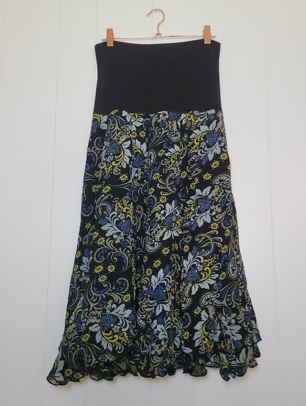 CAbi Reversible Skirt Foldover Waist Rayon Floral Botanical Print Midi SM